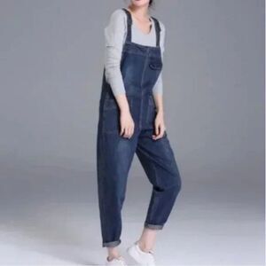 Ac32# Women's Denim Jumpsuit Casual Simple Bib Overalls Streetwear Size XS